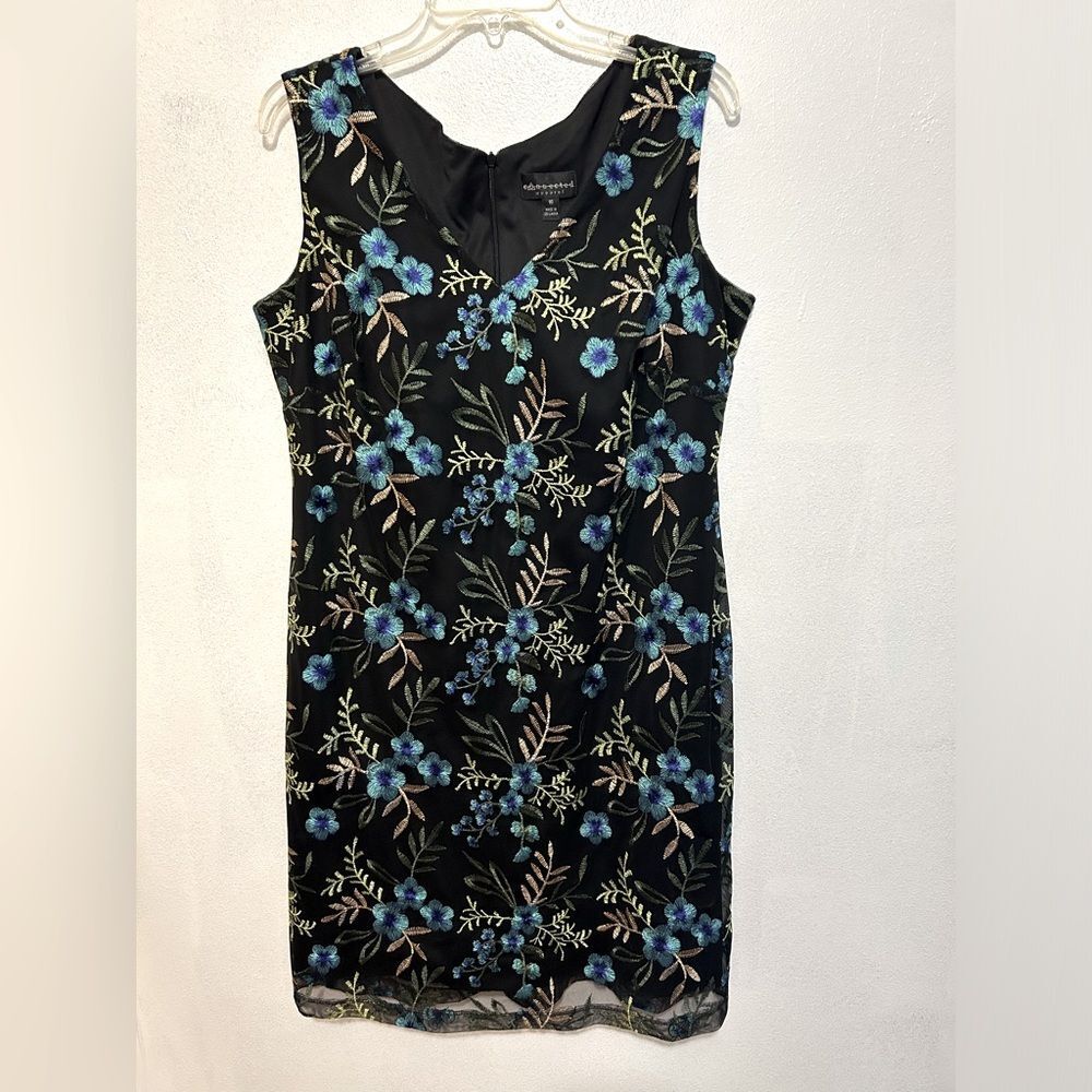 Connected Black and Blue Floral Embroidery Size 16